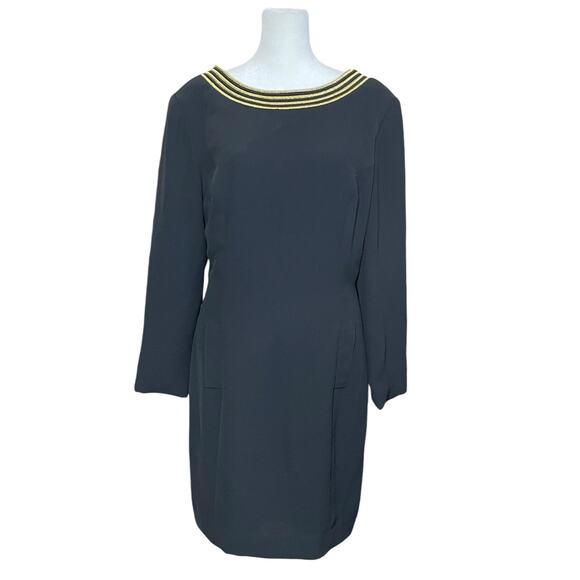 Bloomingdales Womens Long Sleeve Scoop Neck Dress Black Gold 8P Nautical Vintage - Picture 1 of 12